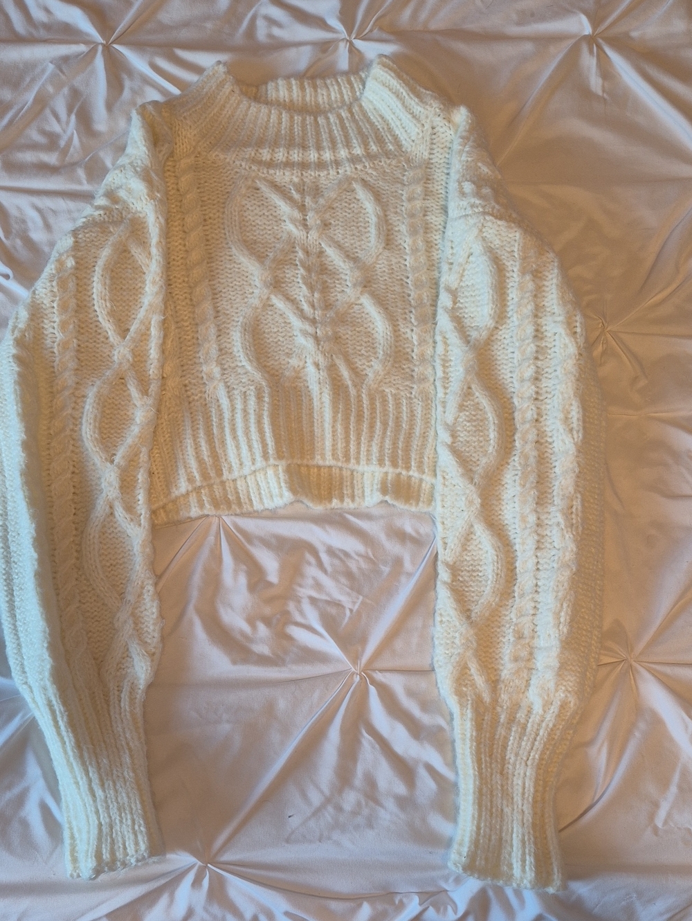 Stretchy THICK Knit Crop Top Sweater - Cream
